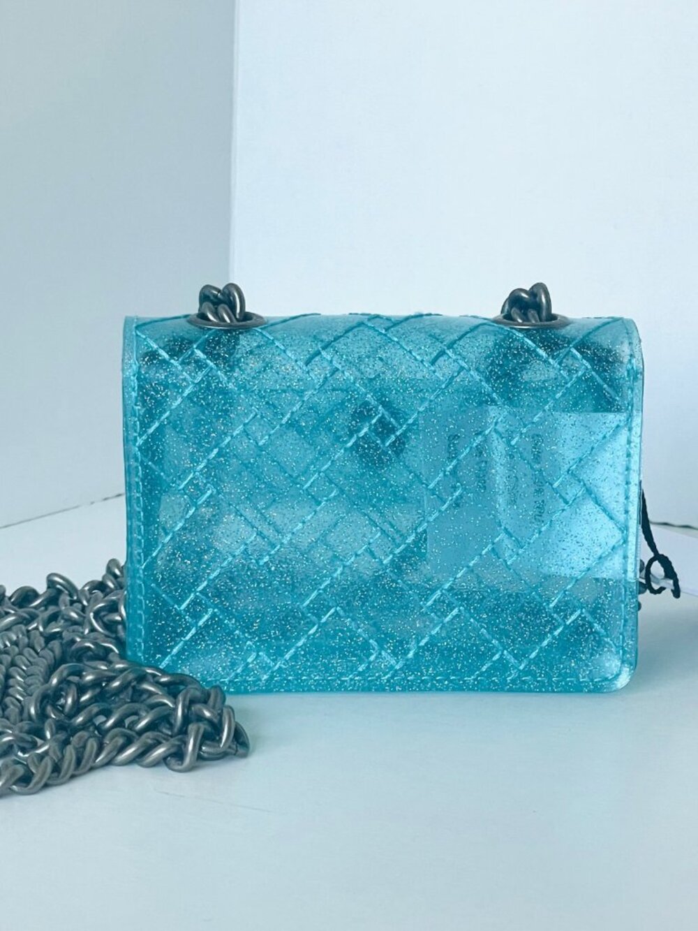 Kurt Geiger Micro Kensington Glitter Vinyl Turquoise Blue Crossbody Bag - Picture 2 of 12